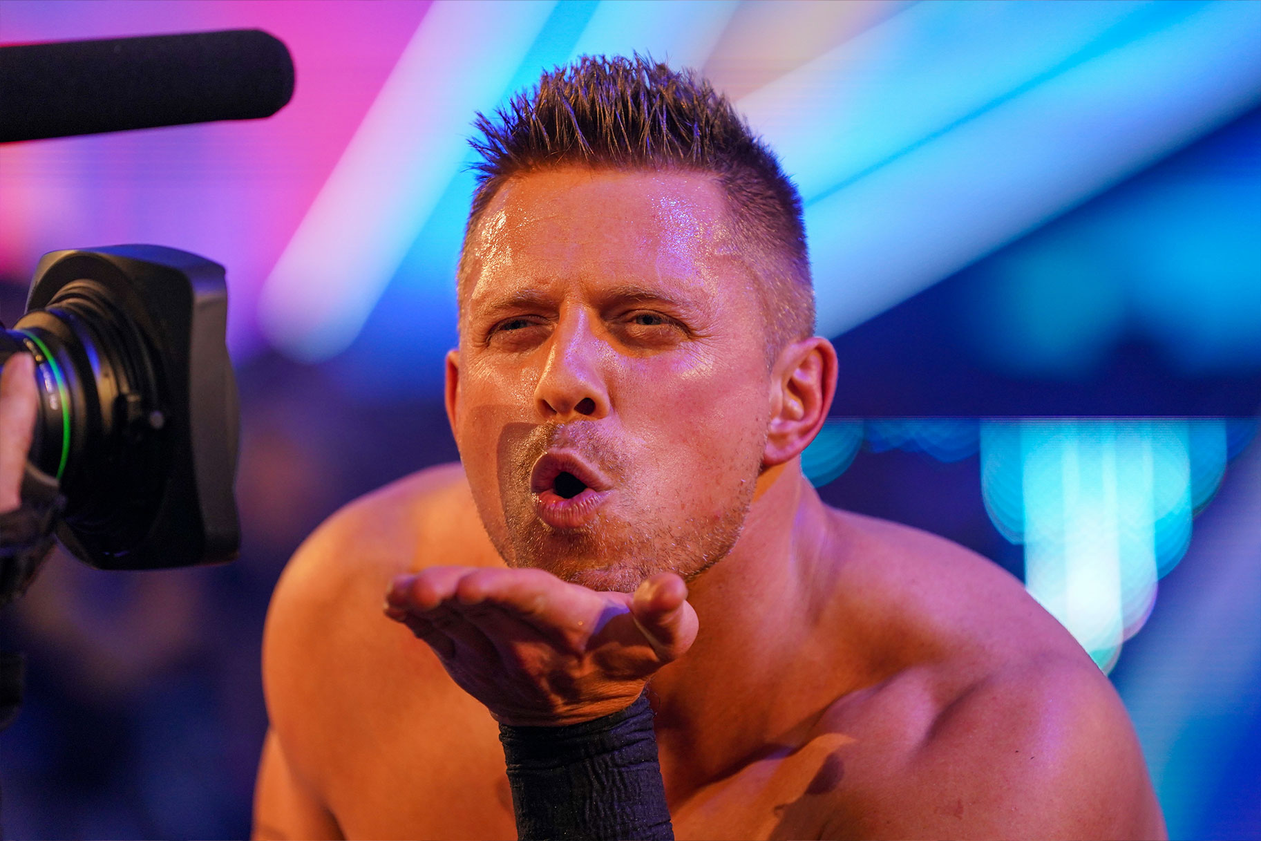 The Miz blowing a kiss to the camera pointed at him