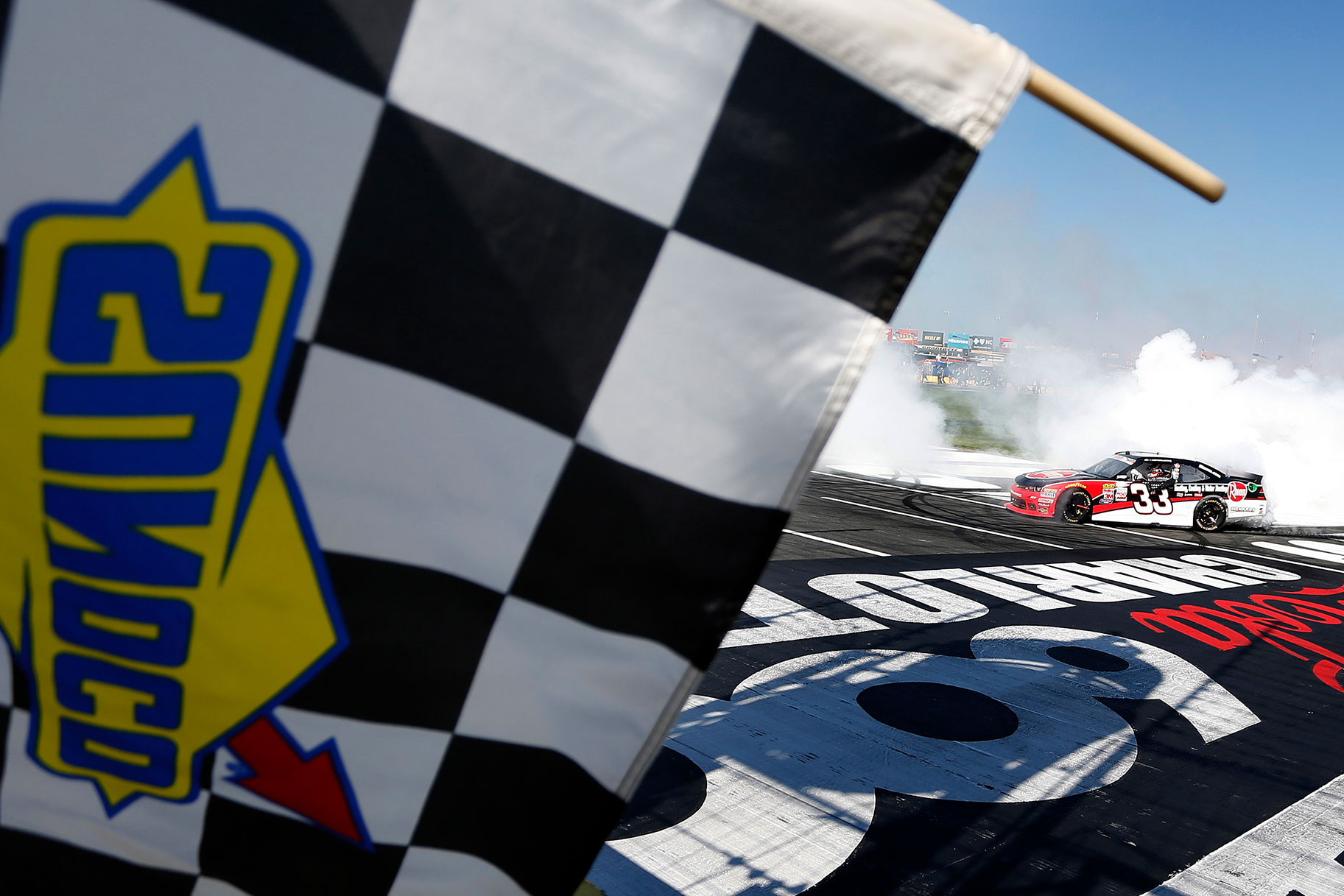 Austin Dillon celebrates with a burnout after winning the NASCAR XFINITY Series