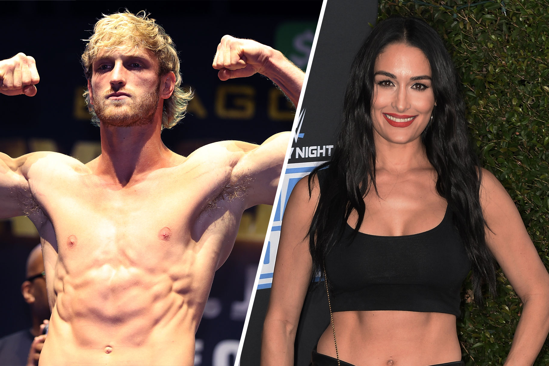 Split image of Logan Paul and Nikki Bella