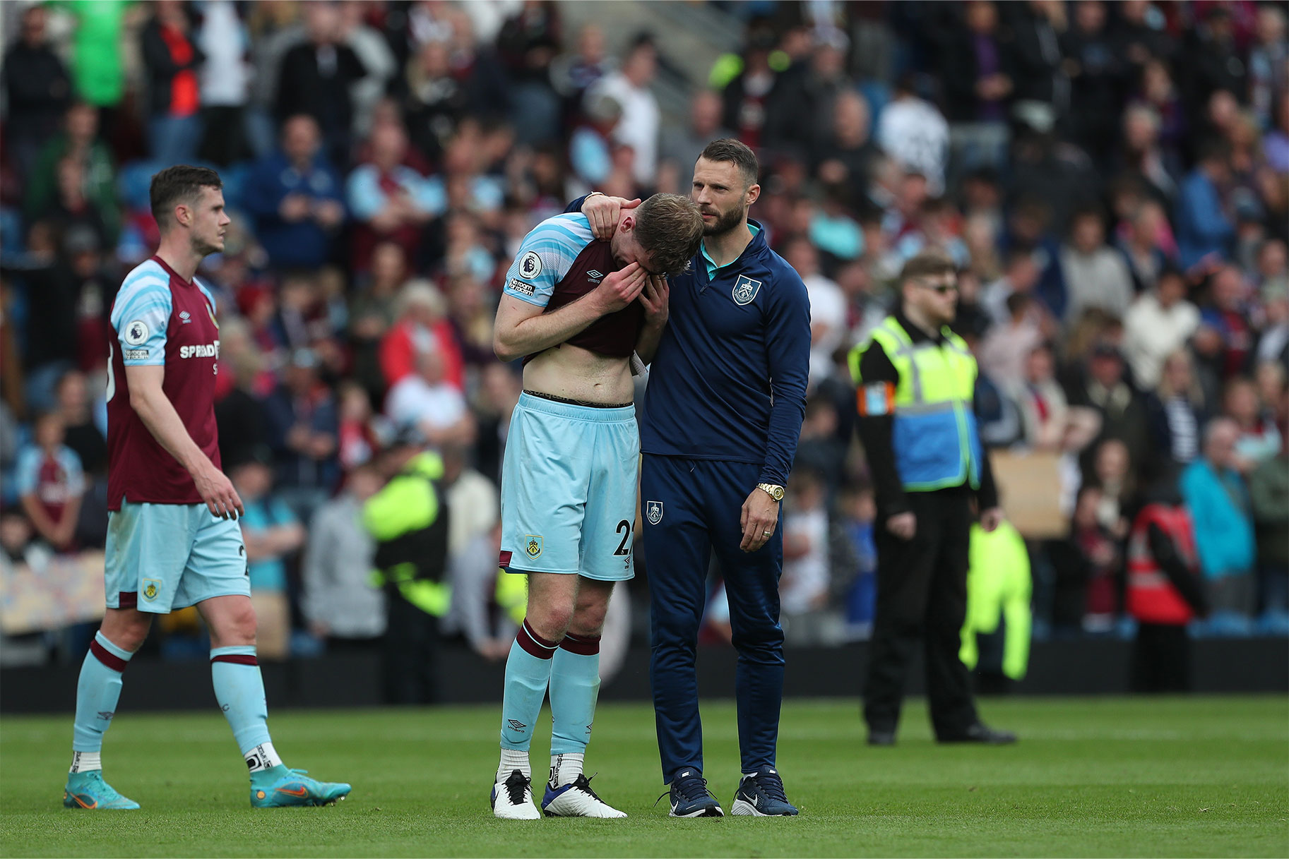 Nathan Collins of Burnley in tears after their defeat and relegation during the Premier League match between Burnley and Newcastle United at Turf Moor