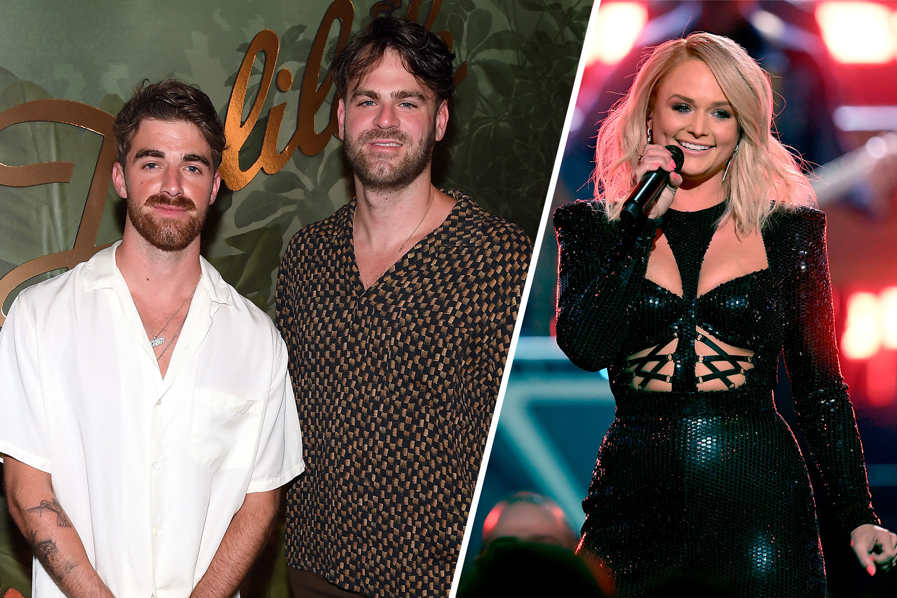 Split image of the Chainsmokers and Miranda Lambert