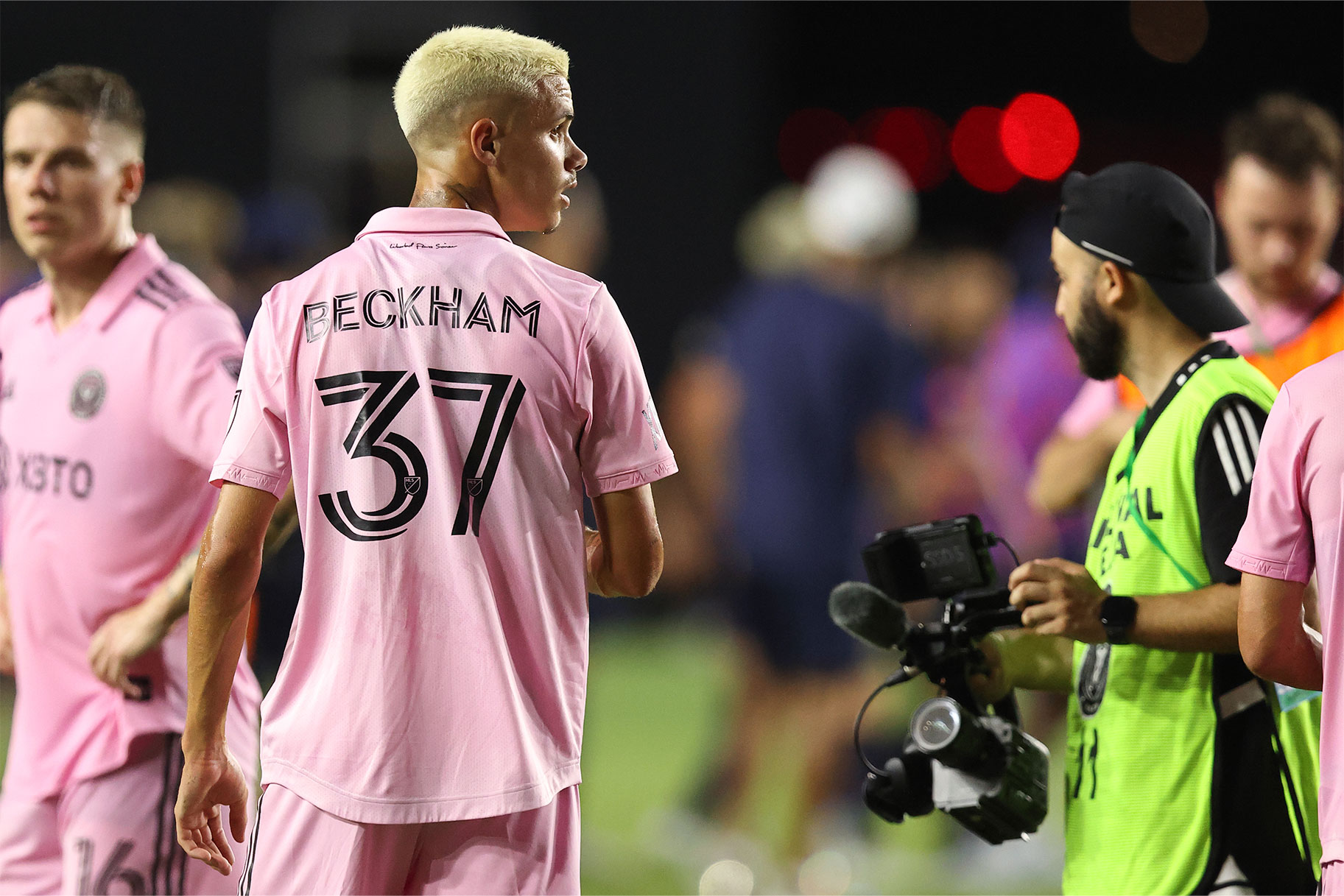 Romeo James Beckham of Inter Miami at full time of the pre season friendly between Inter Miami and FC Barcelona