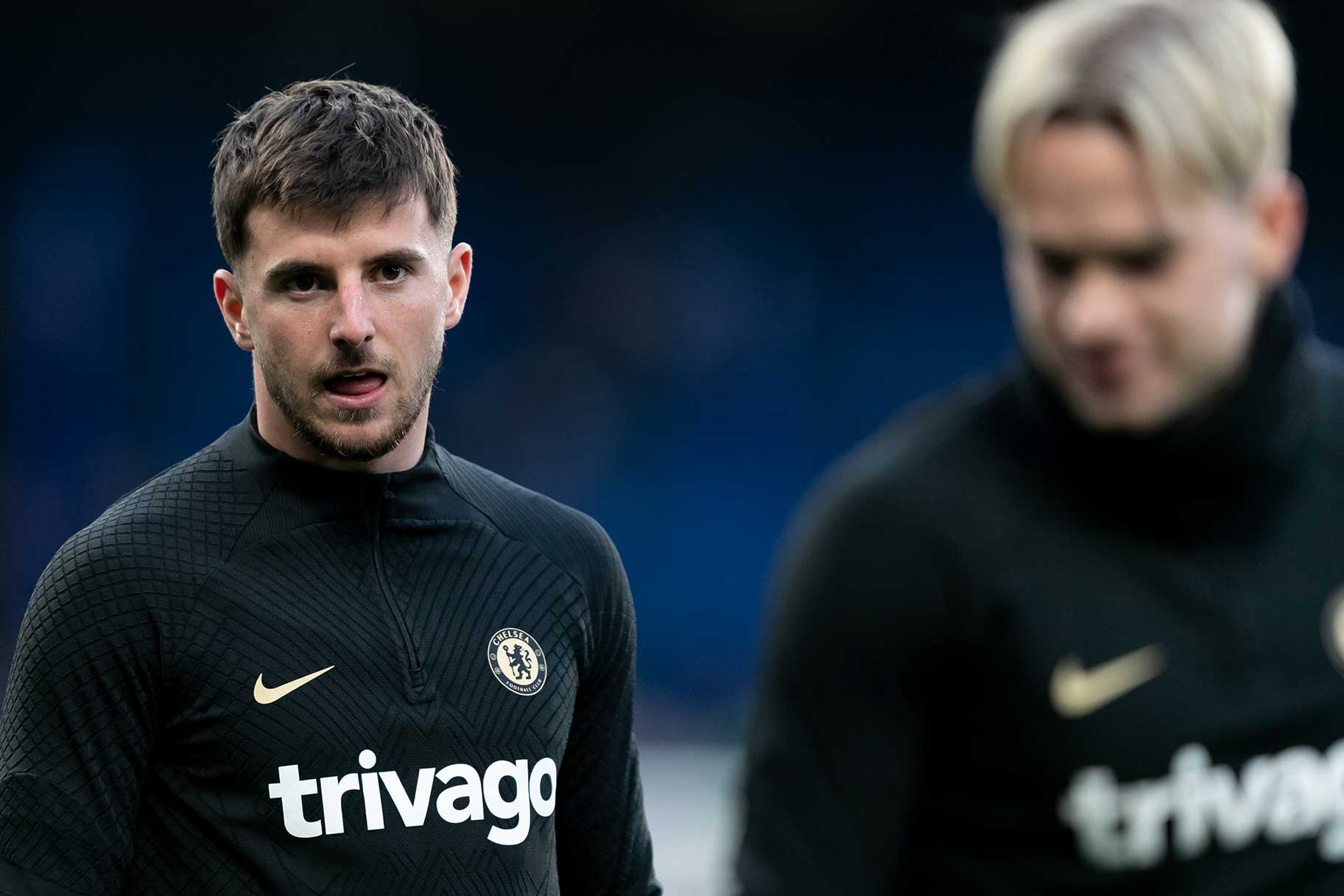 Mason Mount of Chelsea warms up prior to the UEFA Champions League quarterfinal second leg match between Chelsea FC and Real Madrid