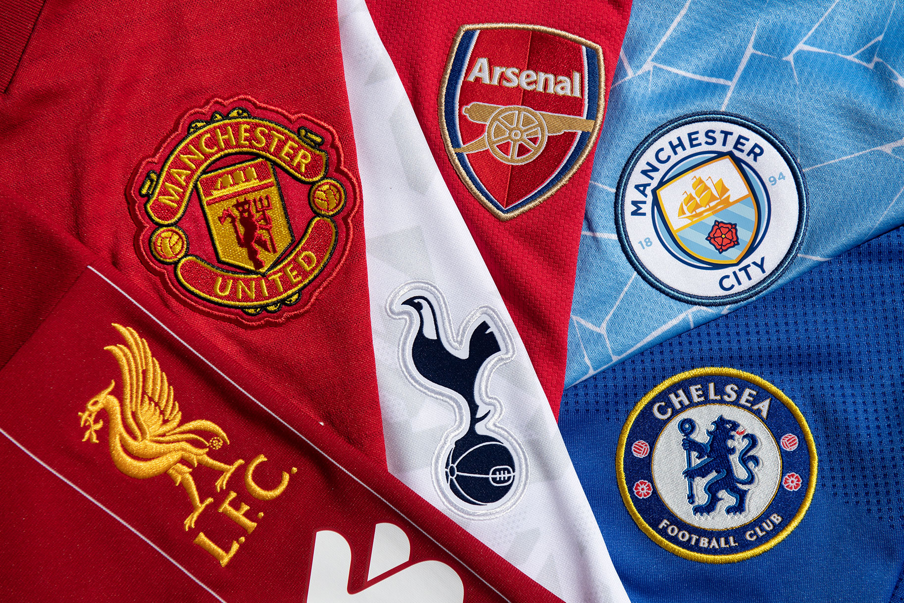 The club badges of Arsenal, Chelsea, Liverpool, Manchester United, Manchester City and Tottenham Hotspur