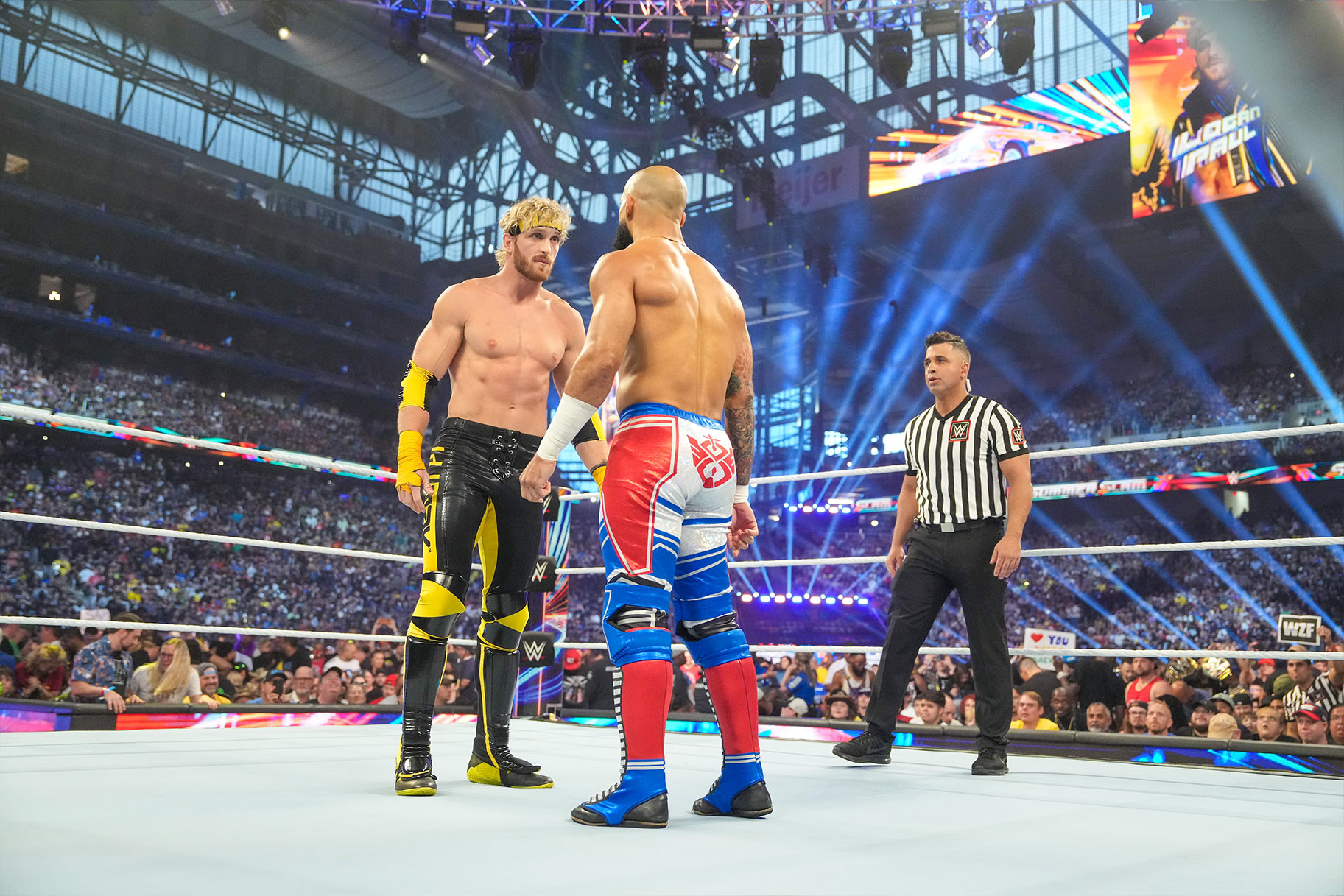 Logan Paul and Ricochet in the ring during their match at SummerSlam