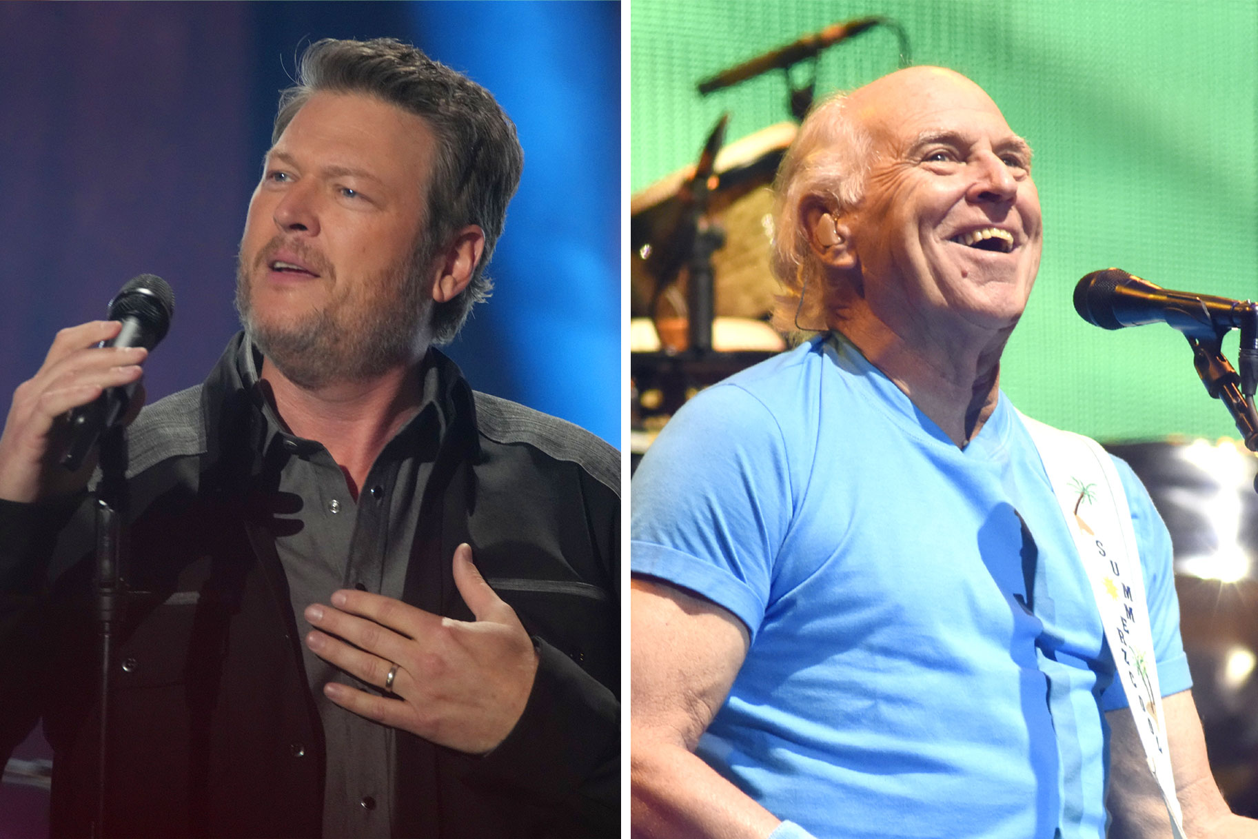 Split of Blake Shelton and Jimmy Buffett each performing