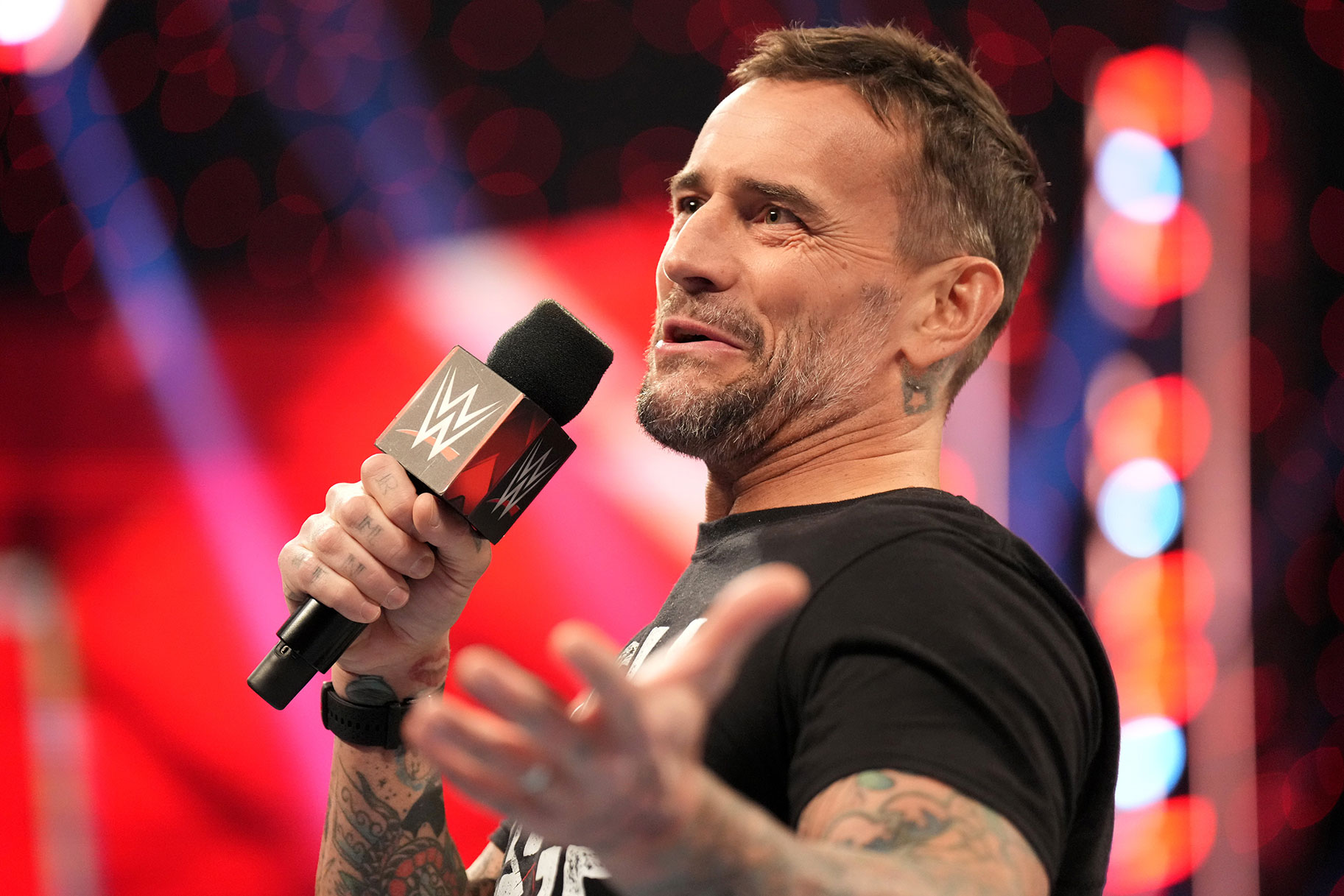 Wrestler CM Punk speaks to the crowd