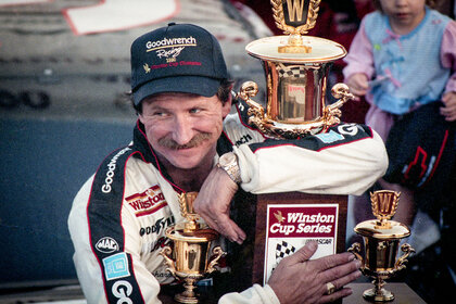 Dale Earnhardt celebrates his 4th NASCAR Winston Cup Championship after the Atlanta Journal 500, NASCAR Winston Cup race in 1990