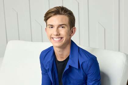 Grayson Chrisley in a blue shirt