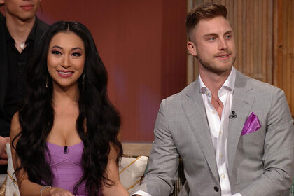 Iris and Luke seated at the Temptation Island reunion