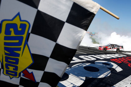 Austin Dillon celebrates with a burnout after winning the NASCAR XFINITY Series