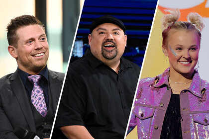 Split image of The Miz, Gabriel Iglesias, and Jojo Siwa