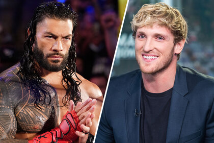 Split image of Roman Reigns and Logan Paul