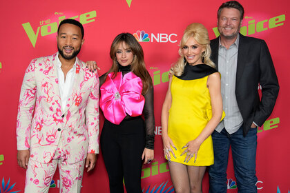 Pictured: (l-r) John Legend, Camila Cabello, Gwen Stefani, Blake Shelton