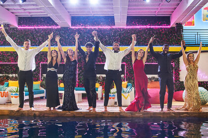 Love Island - Pictured (L-R): Will Moncada, Kyra Lizama, Olivia Kaiser, Korey Gandy, Jeremy Hershberg, Bailey Marshall, Charlie Lynch and Alana Paolucci