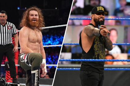 Split image of Sami Zayn and Jimmy Uso