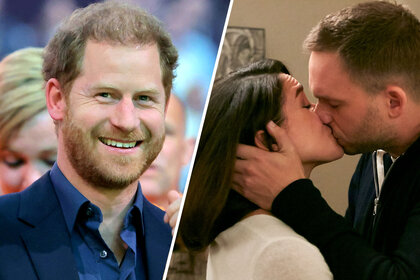 Prince Harry; Meghan Markle Kissing Patrick J. Adams on Suits