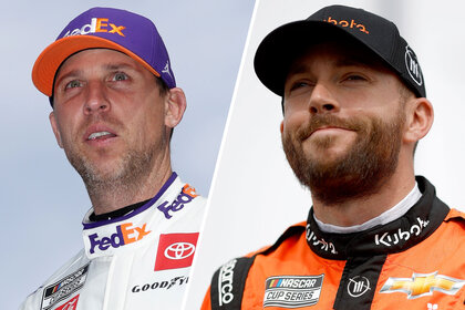 Split image of Denny Hamlin and Ross Chastain