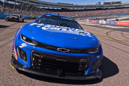 Kyle Larson, driver of the #5 HendrickCars.com Chevrolet, leads the field on a pace lap prior to the NASCAR Cup Series United Rentals Work United 500 at Phoenix Raceway on March 12, 2023