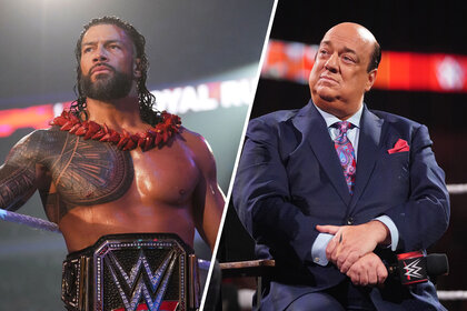 Split image of Roman Reigns and Paul Heyman