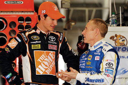 Joey Logano talks with Mark Martin