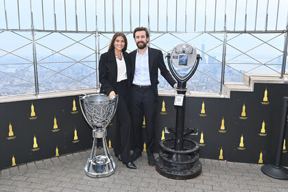 Ryan Blaney and Gianna Tulio pose for a photo at the top of the Empire State building