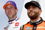 Split image of Denny Hamlin and Ross Chastain