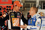 Joey Logano talks with Mark Martin