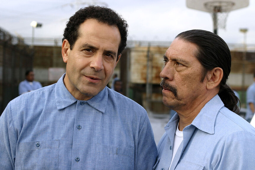 Monk and Danny Trejo in a prison yard