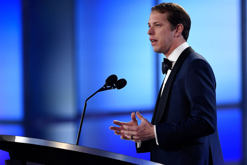 Brad Keselowski giving a speech at a ceremony