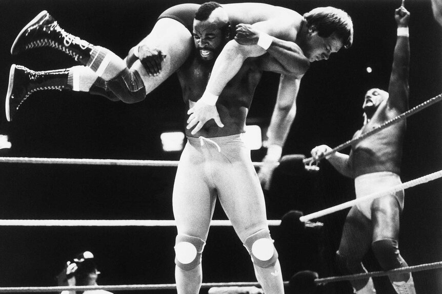 Mr. T Wrestles "Rowdy" Roddy Piper While Hulk Hogan Cheers