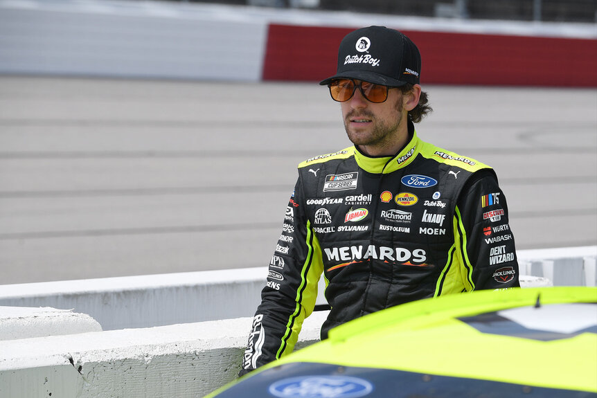 Ryan Blaney looks on during qualifying for the running of the NASCAR Cup Series Goodyear 400