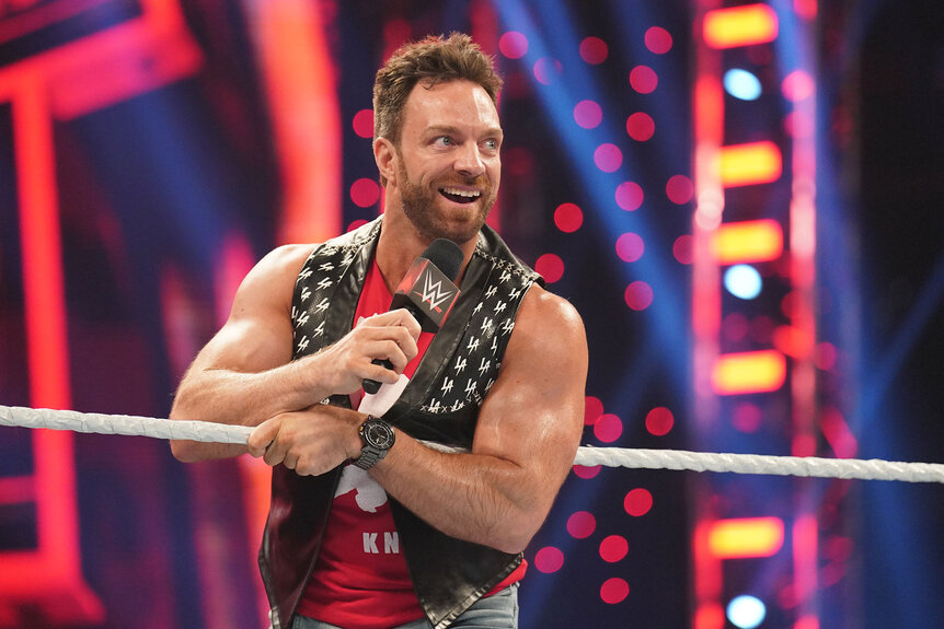 LA Knight speaking while standing in the ring