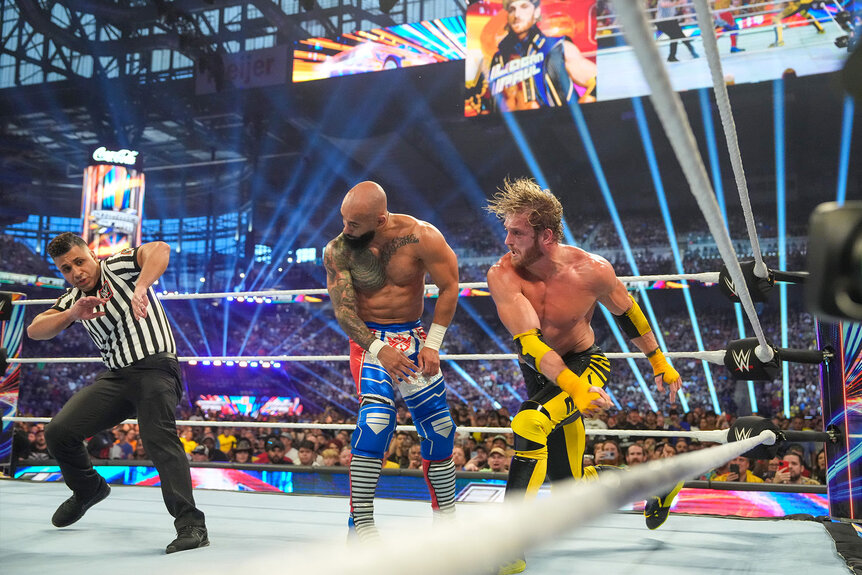 Logan Paul and Ricochet in the ring during their match at SummerSlam