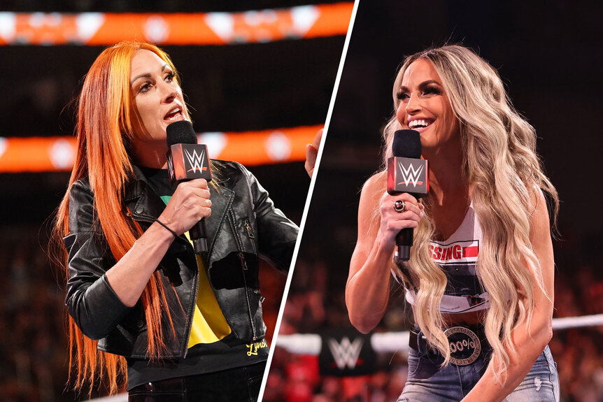 Split image Becky Lynch and Trish Stratus