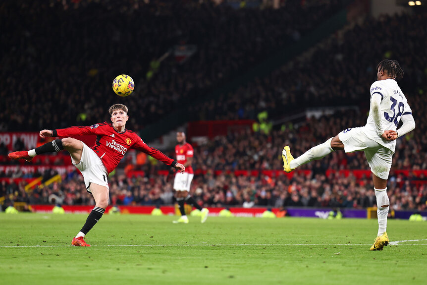 Alejandro Garnacho of Manchester United goes for a kick during a match