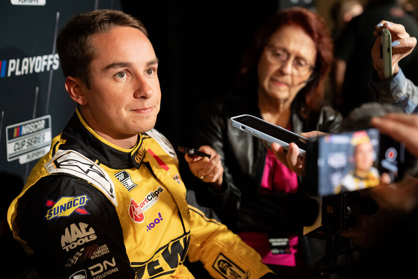 Christopher Bell speaks with the media during NASCAR Cup Series Playoff Media Day at the Charlotte Convention Center