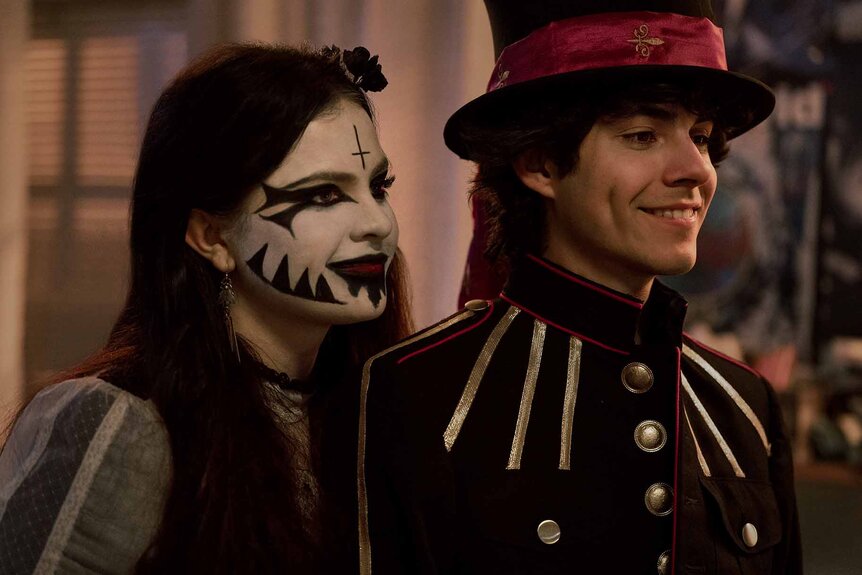 Jordy (Chiara Aurelia) and Dylan Campbell (Emjay Anthony) wear Halloween costumes on Hysteria Episode 101.