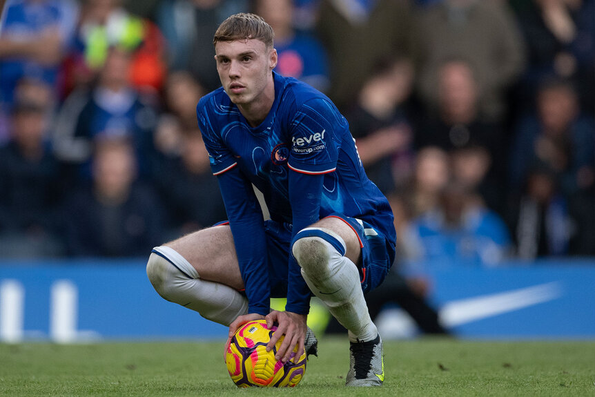 Cole Palmer of Chelsea holds the ball during the Premier League match between Chelsea FC and Newcastle United FC